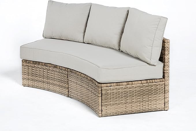 Patio Furniture Sets, 3 Piece Half-Moon Sectional Round Sofa Set, Outdoor Patio Furniture with Cushions for Beach, Pool, Balcony, Beige
