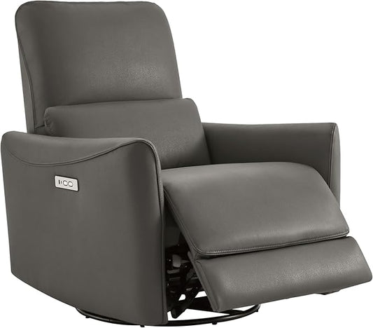 CHITA Power Recliner Chair Swivel Glider, FSC Certified Upholstered Faux Leather Living Room Nursery Reclining Sofa Chair with Lumbar Support, Charcoal