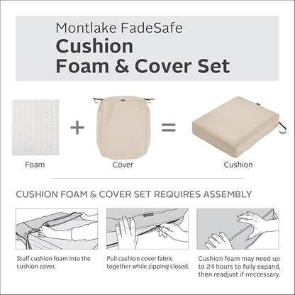 Classic Accessories Montlake Water-Resistant 23 x 25 x 5 Inch Rectangle Outdoor Seat Cushion, Patio Furniture Chair Cushion, Antique Beige, Patio Furniture Cushion Covers