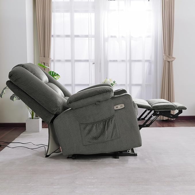 MCombo Large Power Lift Recliner Chair Sofa with Massage and Heat for Big and Tall Elderly People, 3 Positions, Cup Holders, and USB Ports, Fabric 7549 (Large, Grey)