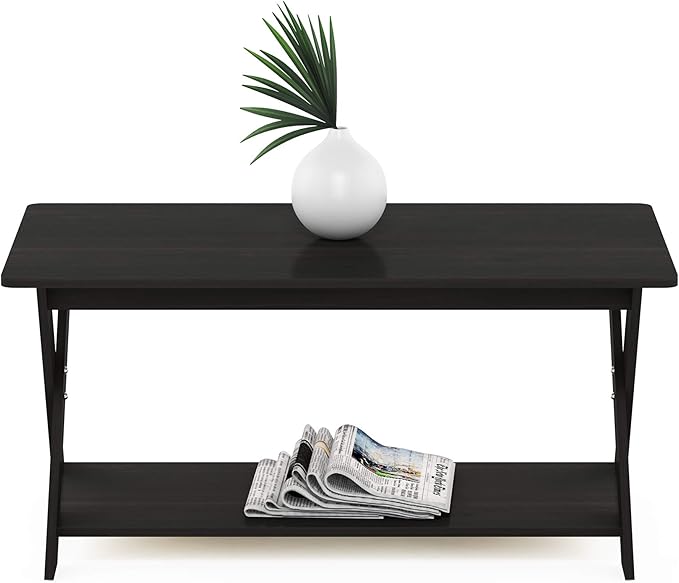 Furinno Modern Coffee Table, Rectangle Modern Coffee Table with X-Legs, Criss-Crossed Side Table, for Living Room, Bedroom, Home Office, Black Espresso