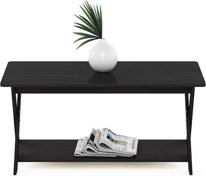 Furinno Modern Coffee Table, Rectangle Modern Coffee Table with X-Legs, Criss-Crossed Side Table, for Living Room, Bedroom, Home Office, Black Espresso