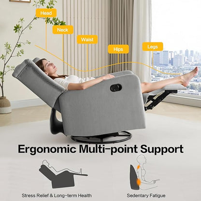ABAKAN Swivel Rocker Recliner Chair, 360 Degree Nursery Rocking Recliner, Linen Glider Chair with Button Tufted Wingback Chair, for Living Room, Bedroom, Grey