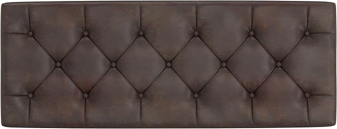 SIMPLIHOME Hamilton 48 inch Wide Transitional Rectangle Storage Ottoman in Distressed Brown Vegan Faux Leather, Assembled, For the Living Room, Entryway and Family Room