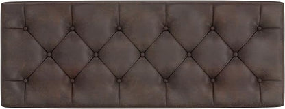 SIMPLIHOME Hamilton 48 inch Wide Transitional Rectangle Storage Ottoman in Distressed Brown Vegan Faux Leather, Assembled, For the Living Room, Entryway and Family Room