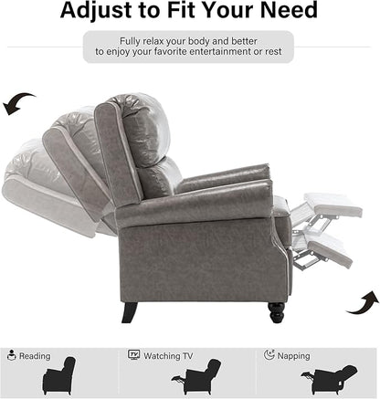 Faux Leather Recliner Chair, Modern Pushback Armchair with Adjustable Backrest & Footrest for Bedroom, Living Room-Grey, Set of 2