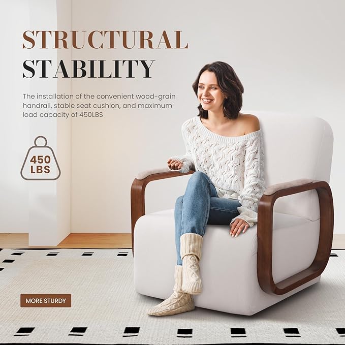 360° Swivel Accent Chair with Solid Wood Base, Swivel Living Room Chair with Chenille Fabric (Beige, Set of 1)