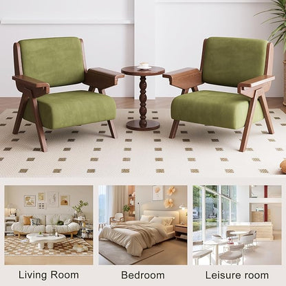 Mid Century Modern Accent Chair, Fabric Upholstered Lounge Arm Chair with Solid Wood Frame for Living Room, Bedroom, Office, Reading Corner (Green)