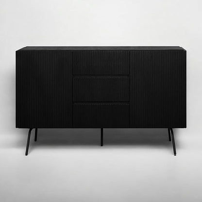 NTC Veil Sideboard with 2 Doors and 3 Drawers, Buffet Cabinet with Vertical Groove Design and Metal Legs, Storage Cabinet for Living Room, and Entryway, Effortless Assembly - Burnt Black