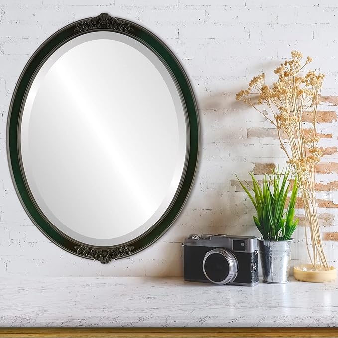 OVALCREST Oval Beveled Wall Mirror for Home Decor - Athena Style - Hunter Green - 18" x 14" Outside Dimensions