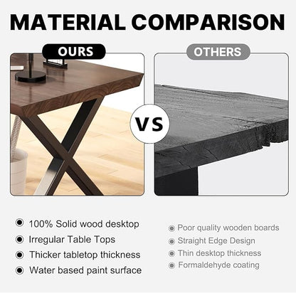 Solid Wood Rustic Style 55.1-inch Computer Desk - Large Office Desk for Home Office, Modern and Simple Design, Ideal for Dining,Study, Writing