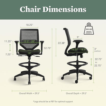 HON Solve Standing Desk Chair with Lumbar Support. ReActiv High Back Support, Ergonomic Office Chair with Foot Rest, Adjustable Height