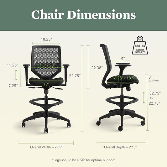 HON Solve Standing Desk Chair with Lumbar Support. ReActiv High Back Support, Ergonomic Office Chair with Foot Rest, Adjustable Height