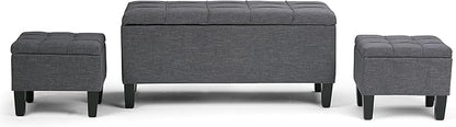 SIMPLIHOME Dover 44 inch Wide Contemporary Rectangle 3 Pc Storage Ottoman in Slate Grey Linen Look Fabric, Assembled, For the Living Room, Entryway and Family Room