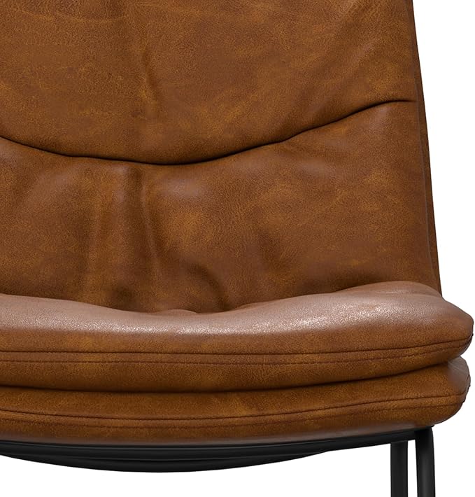 SIMPLIHOME Danika Bar Stools (Set of 2) - 29 inch Seat Height Upholstered Metal Chairs in Camel Brown Vegan Faux Leather, Mid Century Seating for Kitchen or Bar with Tufted Pillow-Top Seat