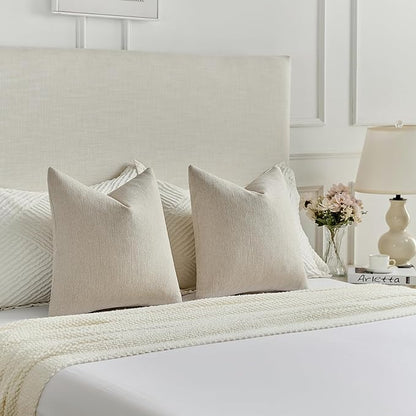FUTEI Beige Chenille Decorative Throw Pillow Covers 16x16 Inch Set of 2,Soft Cozy Faux Linen Textured Cushion Case,Farmhouse Home Decor for Couch Living Room