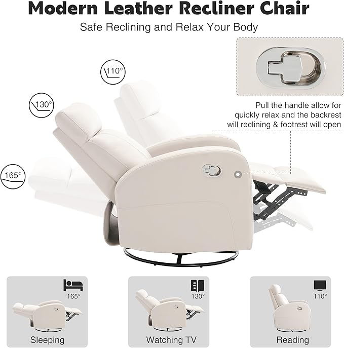 Swivel Rocker Recliner, Manual Glider Rocking Recliner Chair, Swivel Reclining Lounge Chair Nursery Glider Recliners for Small Spaces, Living Room, Beige