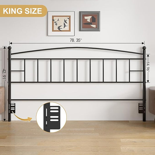 VECELO Metal King Size Headboard, Heavy Duty Curved Headboard Only Height Adjustable, Easy to Assembly, Modern Farmhouse Style Arching Lines Design for Bedroom - Black, King