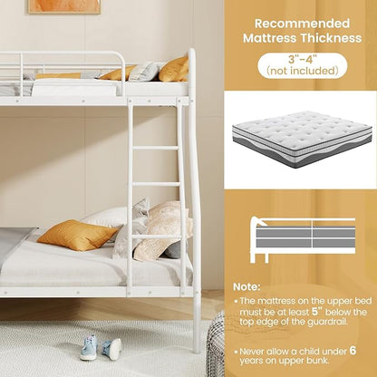 Giantex Metal Bunk Beds Twin Over Full Size, Heavy Duty Bunk Bed for Teens Adults with Ladder & Guardrails, Space Saving Metal Bunk Bed for Dorm, Bedroom, Apartment, No Box Spring Needed (White)