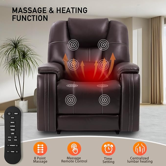 EONIX Triple Motor Lay Flat Power Lift Recliner Chair for Elderly with Adjustable Headrest, 400lbs Electirc Lift Chair for Living Room, Lumbar Pillow, Extended Footrest, Dark Brown