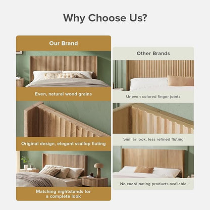 mopio Brooklyn 80.8" Headboard Only, Wood Headboard, Modern Farmhouse, Boho, Wall Mount, Fluted Panel, Wingback Design (Golden Oak, King)