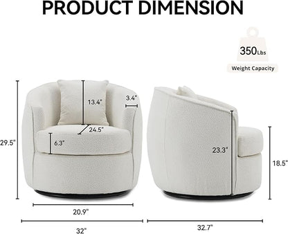 Swivel Accent Chair, Modern Upholstered Boucle Barrel Arm Chairs with Pillow for Living Room, 360 Degree Round Swivel Sherpa Armchair with Round Base for Bedroom Club (1, Cream)