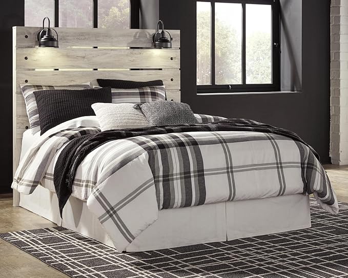 Signature Design by Ashley Cambeck Farmhouse Panel Headboard ONLY with USB Charging Stations, Queen, Whitewash
