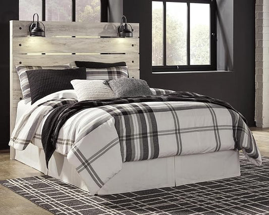 Signature Design by Ashley Cambeck Farmhouse Panel Headboard ONLY with USB Charging Stations, Queen, Whitewash