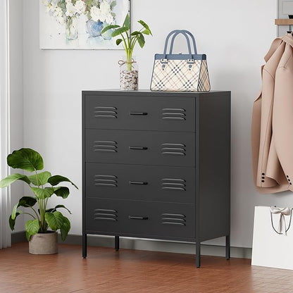 Black Metal 4 Drawer Dresser for Bedroom, Chest of Drawers for Closet, Bedroom Dressers with Drawers, Metal Dressers & Chests of Drawers for Office, Bedroom, Living Room and Entryway