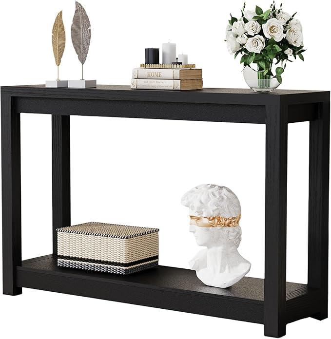 47" Entryway Table, Long Narrow Console Table with Shelves, Farmhouse Wood Sofa Table Behind Couch, Rustic Entry Table for Hallway, Living Room or Foyer, Black