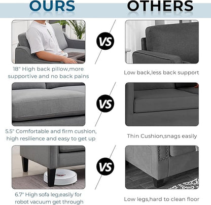 VINGLI Loveseat 53" Small Couch Loveseat Sofas for Living Room Mid Century Modern Sofa Couch Light Grey Love Seat Couches with Scooped Arms for Small Spaces, Bedroom, Apartment, Studio
