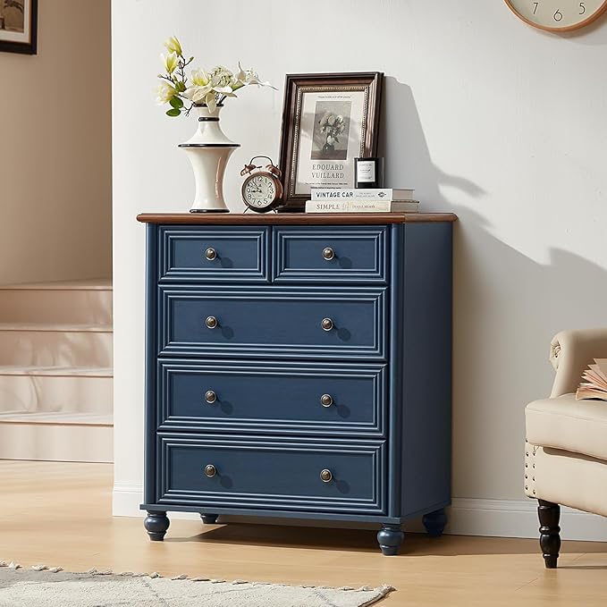 Farmhouse Dressers & Night Stand Set of 4, Wood 54" Wide 6 Drawer Dresser & 35" Tall Chest of Drawers, 18" Roman Column Nightstand Set of 2, Bedroom Furniture Dresser Sets for Home Living Room Hallway