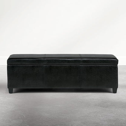 SIMPLIHOME Avalon Storage Ottoman Bench - 48 inch Wide Upholstered Solid Wood Rectangular Ottoman in Carbon Black, Contemporary Storage Bench for Bedroom or Living Room with Lift-Top Lid