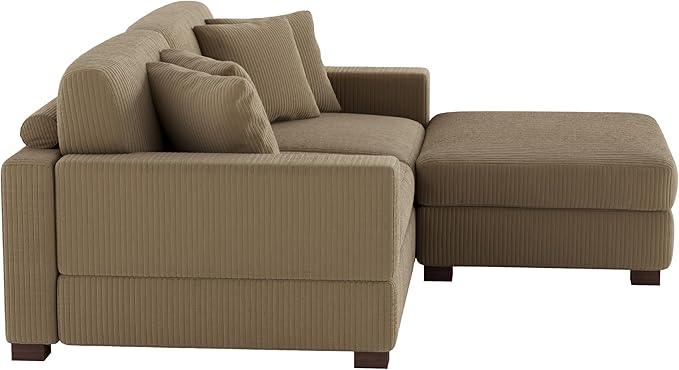 Modular Sectional Couches for Living Room, Modern Loveseat 2-Seater Sofa Couch with Ottoman, Upholstered Couches for Living Room Bedroom, Camel