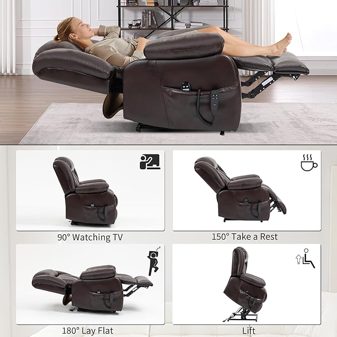 Recliner Chairs for Adults, Power Lift Chair for Elderly, Oversized Bedroom Chair with Massage&Heat, Leather Nursery Glider Chair for Living Room, Sofa Chair Home Theater Seating with Lumbar Support