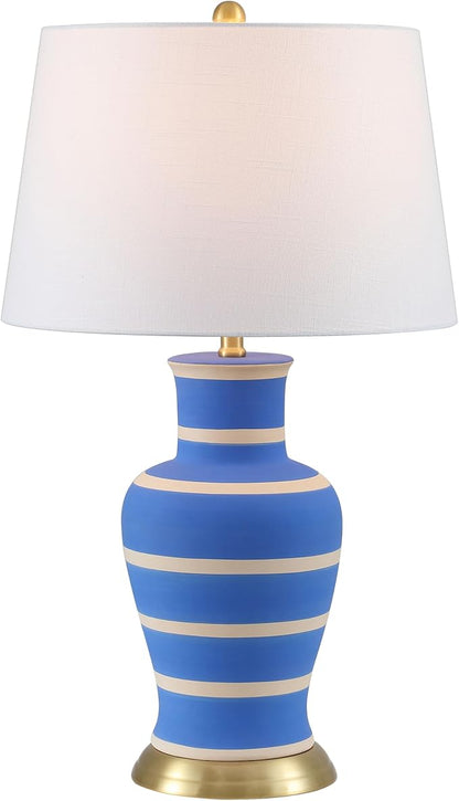 JONATHAN Y JYL4026L Julian 29" Traditional Classic Ceramic Urn LED Table Lamp for Bedroom, Living Room, Office, College, Book Case, Nightstands and Coffee Table, Blue/Beige