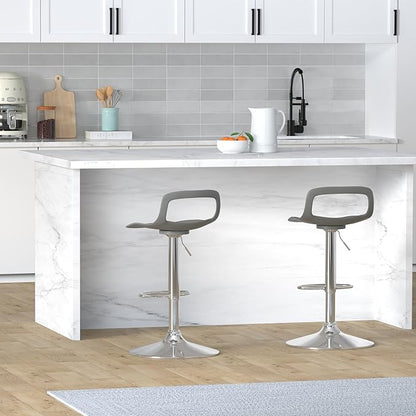 NOBPEINT Contemporary Chrome Air Lift Adjustable Swivel Bar Stool, Set of 2, Gray