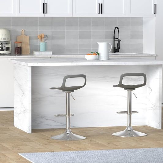 NOBPEINT Contemporary Chrome Air Lift Adjustable Swivel Bar Stool, Set of 2, Gray