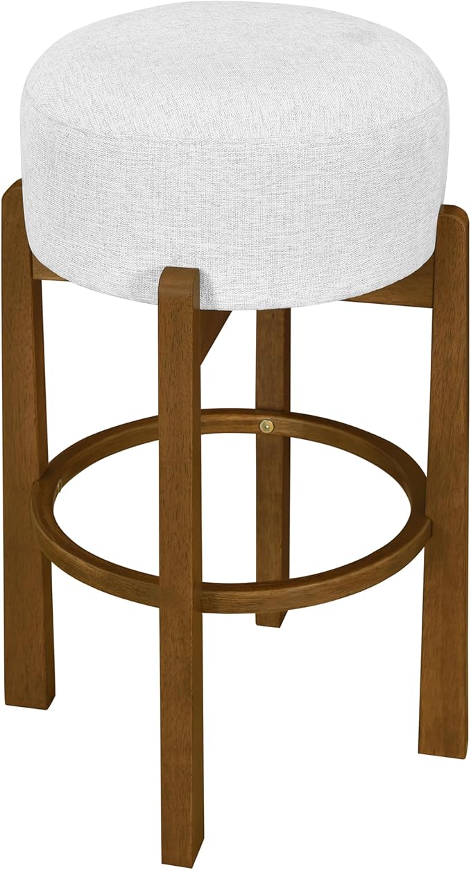 Christopher Knight Home Lera Modern Counter Height Bar Stools Set of 4, Fabric Round Stool Chair for Kitchen Island, Wooden Dining Room Chair, Upholstered Counter Stool with Footrest,Dark Walnut+Ivory