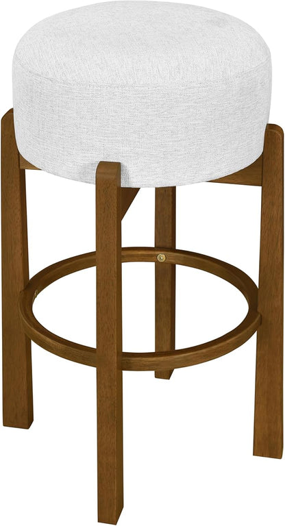 Christopher Knight Home Lera Modern Counter Height Bar Stools Set of 4, Fabric Round Stool Chair for Kitchen Island, Wooden Dining Room Chair, Upholstered Counter Stool with Footrest,Dark Walnut+Ivory
