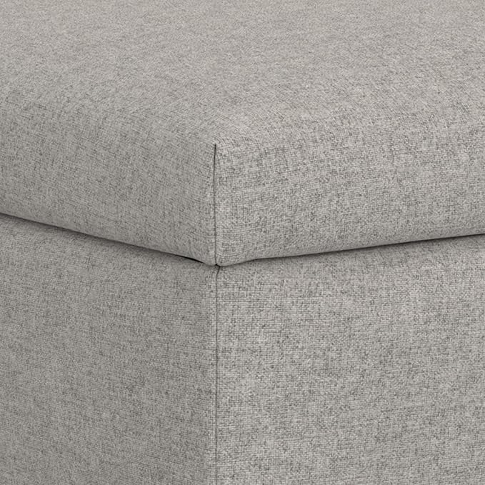 SIMPLIHOME Rebecca 48 inch Wide Mid Century Modern Rectangle Large Coffee Table Storage Ottoman with Lift up Lid in Cloud Grey Polyester , Assembled, For the Living Room, Entryway and Family Room