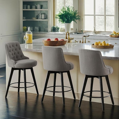 Watson & Whitely Counter Height Bar Stools, Performance Fabric Upholstered Modern Swivel Barstool with Back, Solid Wood Legs, 26" H Seat, Flint Grey