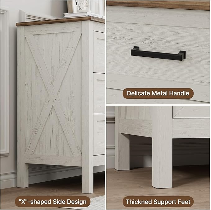 LYNSOM Farmhouse 7 Drawers Dresser for Bedroom, Wood Rustic Wide Chest of Drawers with Deep Drawers, Metal Handle, Storage Dressers Organizer for Entryway, Hallway, Antique White