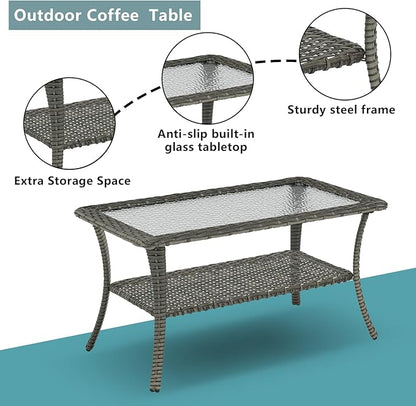 Rilyson Wicker Outdoor Patio Furniture Set - 8 Piece Patio Conversation Sets with Swivel Rocker Chairs, Ottomans, Sofa and Table, 6 inch Cushions, Deep Seating, for Porch Deck Mixed Grey/Blue