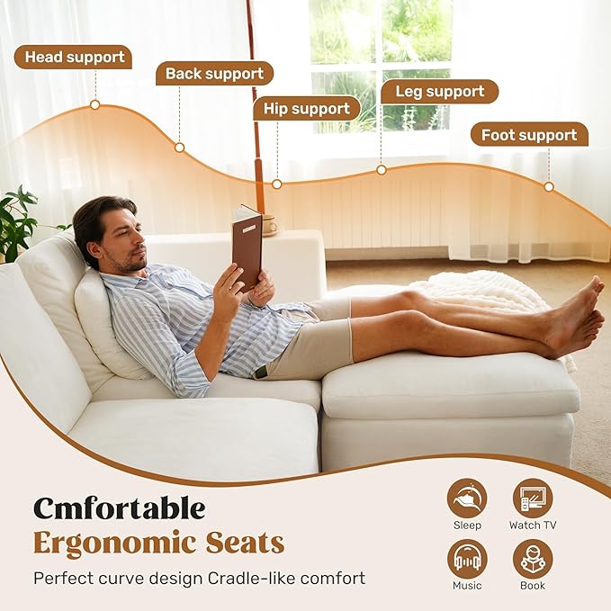 Loveseat Sofa, Cloud Boneless Couches for Living Room, 2 Seater Modular Sectional Sofa,Oversized,Beige Chenille