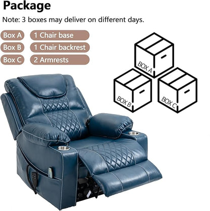 Large Power Lift Recliner Chair Sofa with Massage and Heat for Big and Tall Elderly,Infinite Positions,Dual Motor,Cup Holders,Air Leather Home Theater Seat