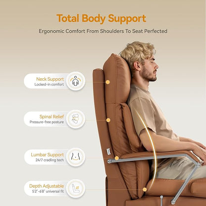 M80A Dual Motor Electric Executive Office Chair with Footrest, Comfortable Reclining Office Chair Wide Seat, Big and Tall Ergonomic Leather Home Office Desk Chair (Brown, Manual)