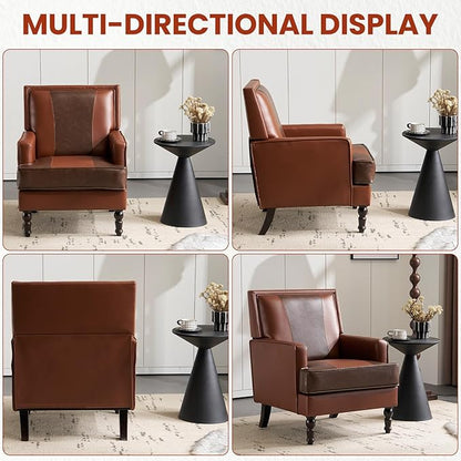 MOJAY Faux Leather Accent Chairs Set of 2, Mid-Century Modern Upholstered Lounge Armchair, Comfy Club Chair for Living Room, Bedroom, Study & Reception (Brown)