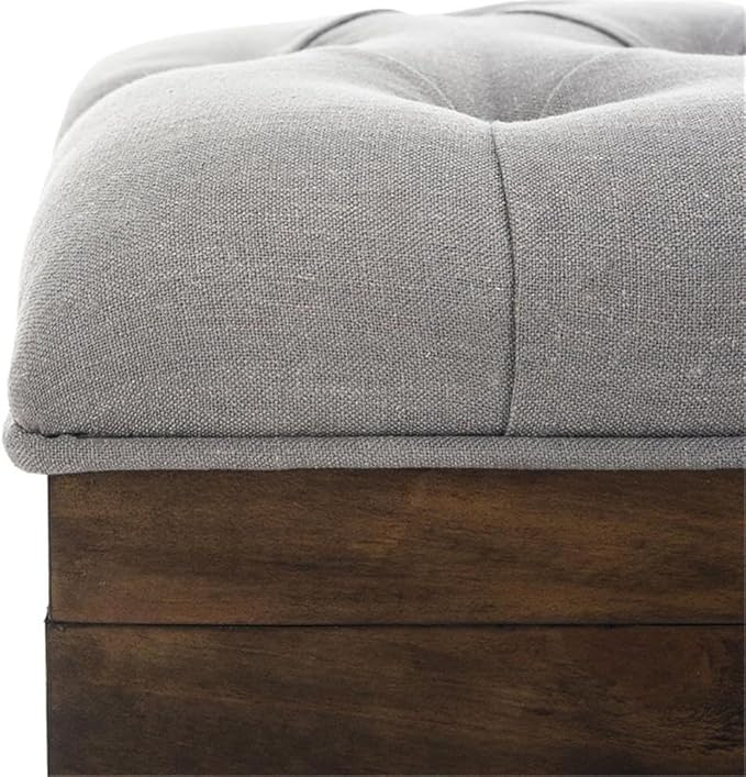 Safavieh Home Collection Liam Light Beige and Dark Oak Tufted Cocktail Ottoman
