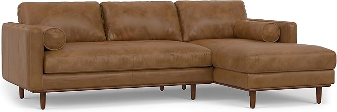 SIMPLIHOME Morrison Right Sectional Sofa in Full-Grain Genuine Leather, Caramel Brown, 102-inches Wide, L-Shaped Leather Couch with Right Chaise for the Living Room and Family Room